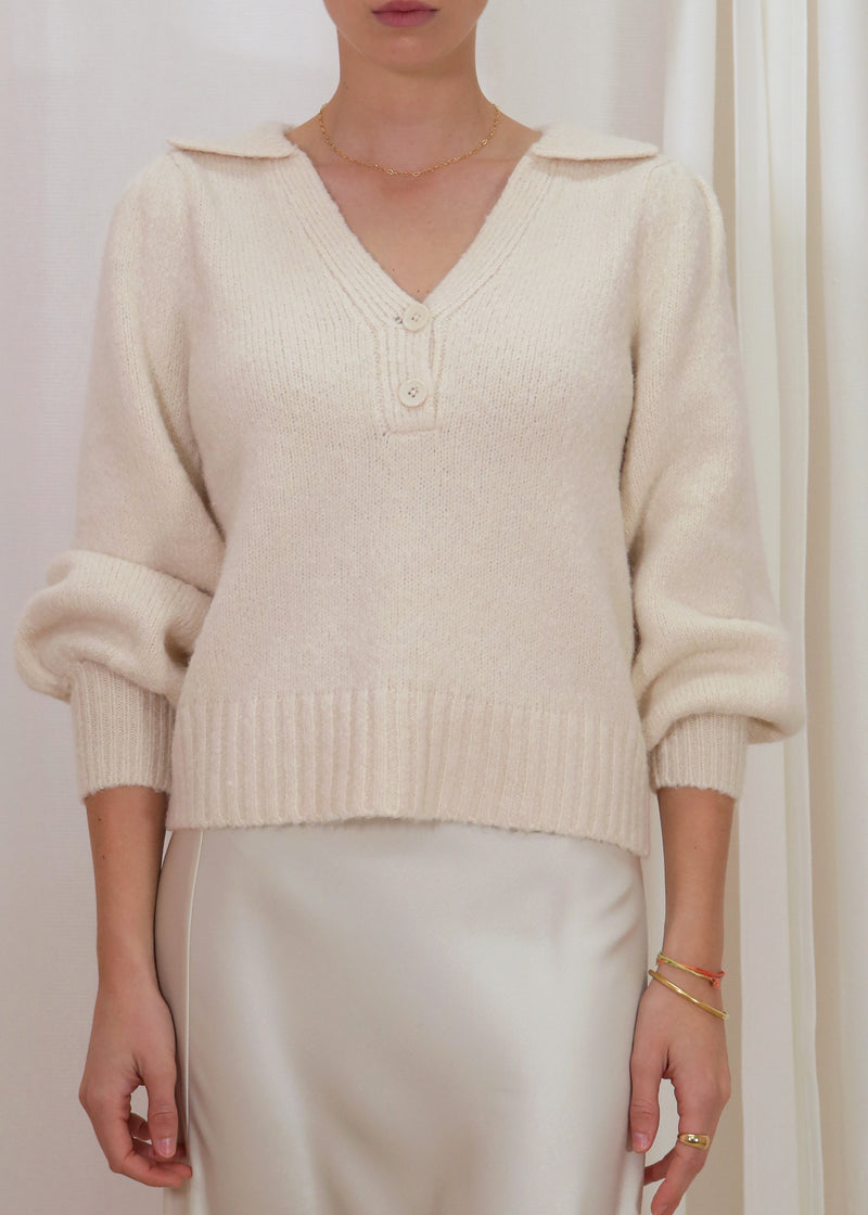 Polo Knit Sweater - White