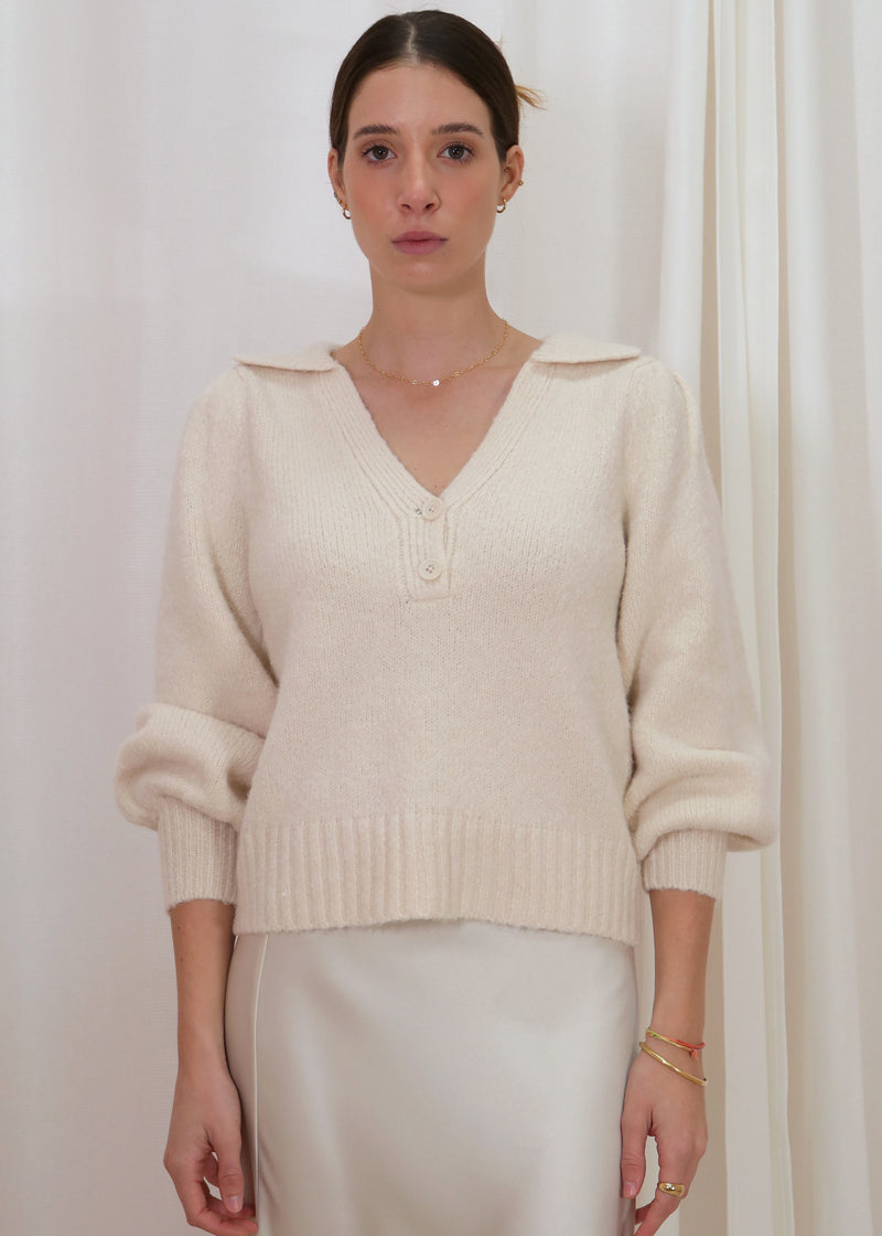 Polo Knit Sweater - White