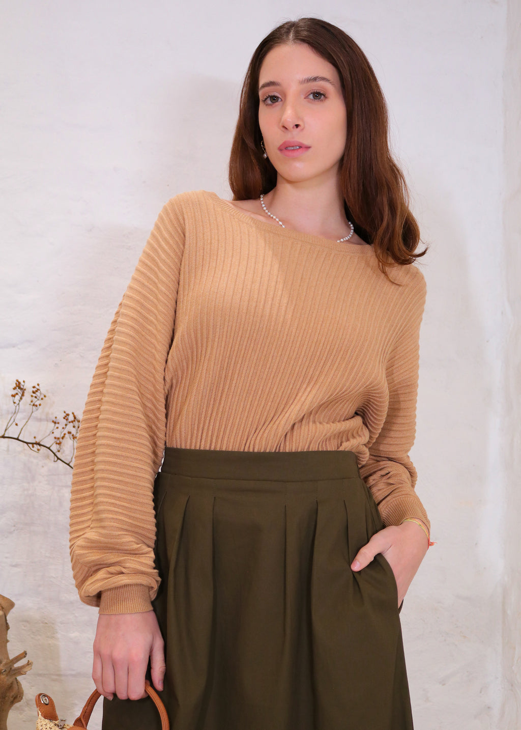 Ribbed Knit Sweater - Camel