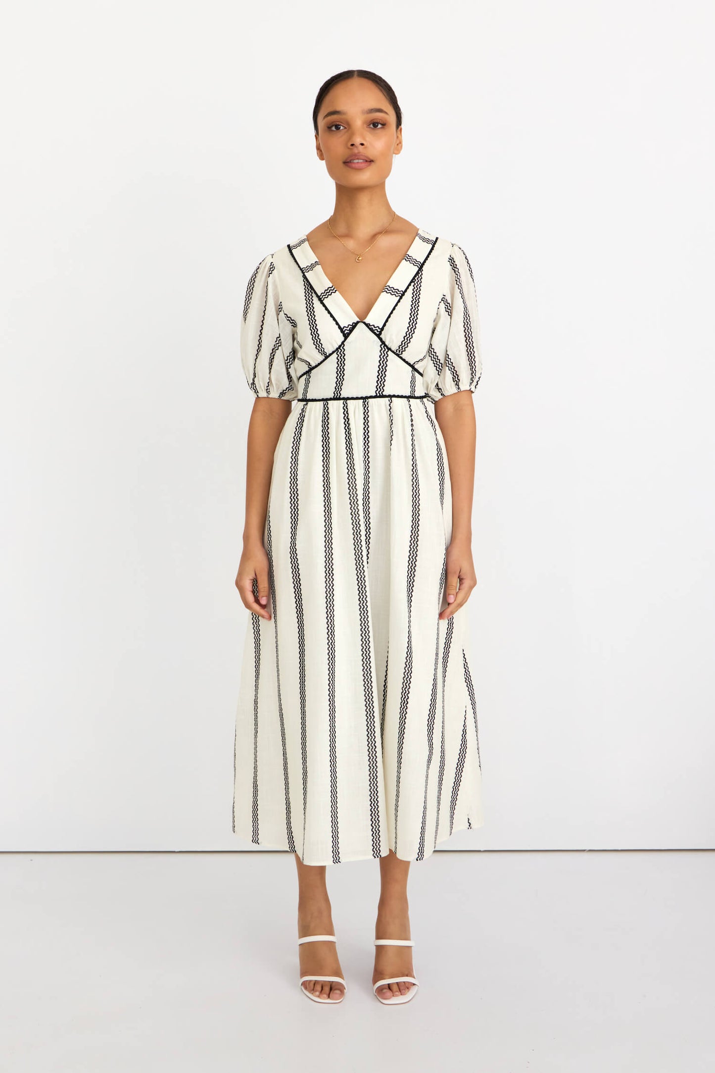 Leslie Strip Bubble Sleeve Maxi Dress