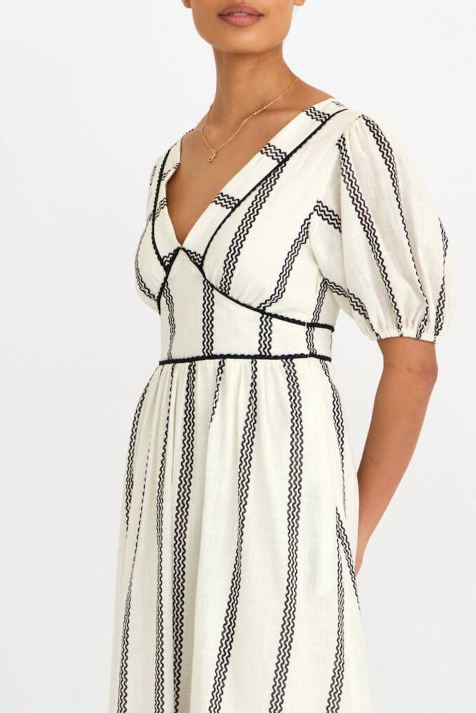 Leslie Strip Bubble Sleeve Maxi Dress