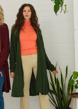 Women's Longline Australian Cotton Knit Cardigan - Green