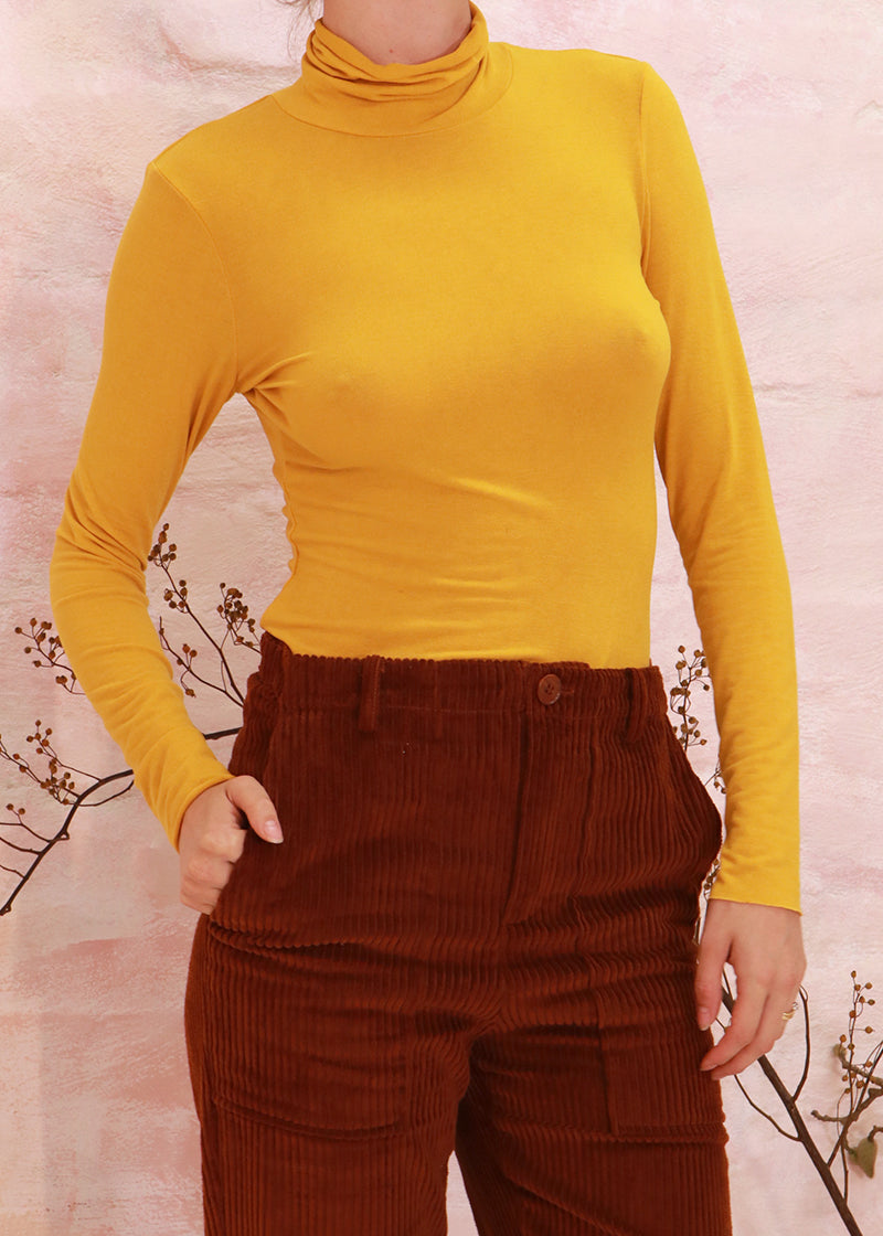 Women ultra-fine cotton turtleneck top/skivvies -Mustard