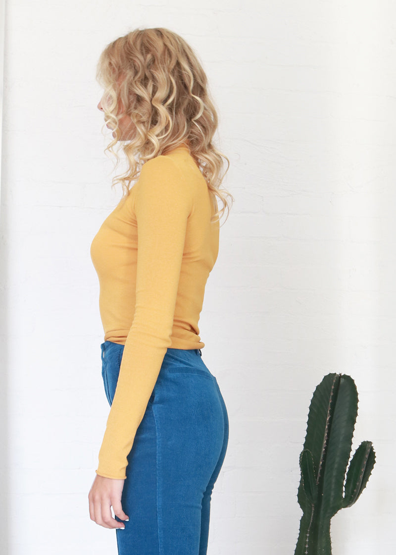 Women ultra-fine cotton turtleneck top/skivvies -Mustard