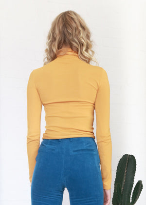 Women ultra-fine cotton turtleneck top/skivvies -Mustard