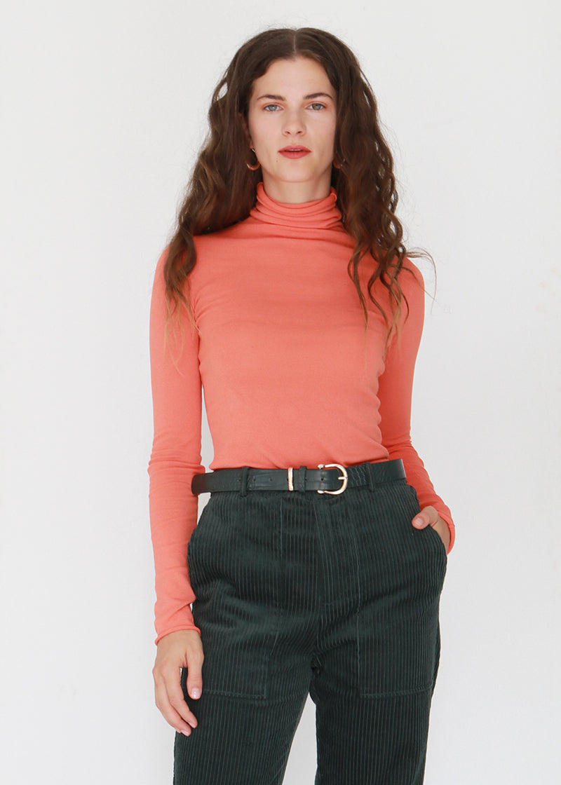 Women ultra-fine cotton turtleneck top/skivvies - Orange