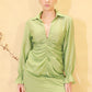 Draped Tencel-Blend Mini Shirt Dress - Olive Green