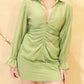 Draped Tencel-Blend Mini Shirt Dress - Olive Green