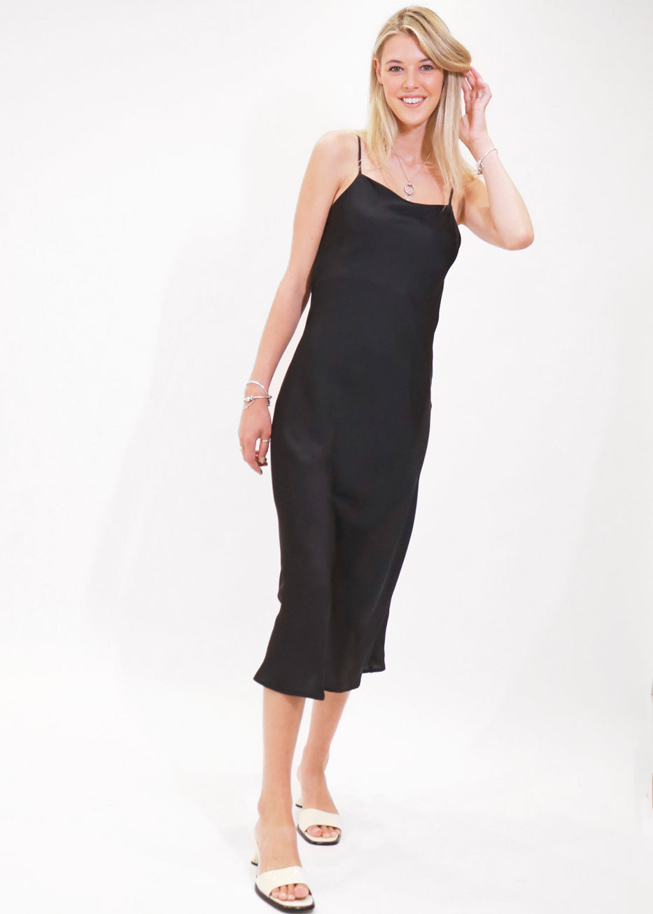 Keleen slip into satin midi dress - BLACK