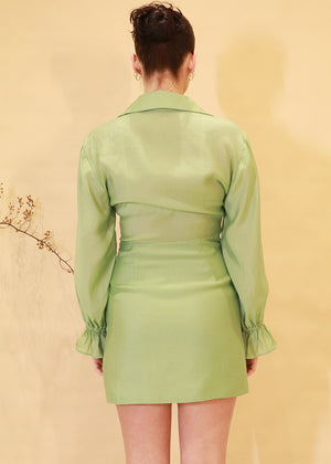 Draped Tencel-Blend Mini Shirt Dress - Olive Green