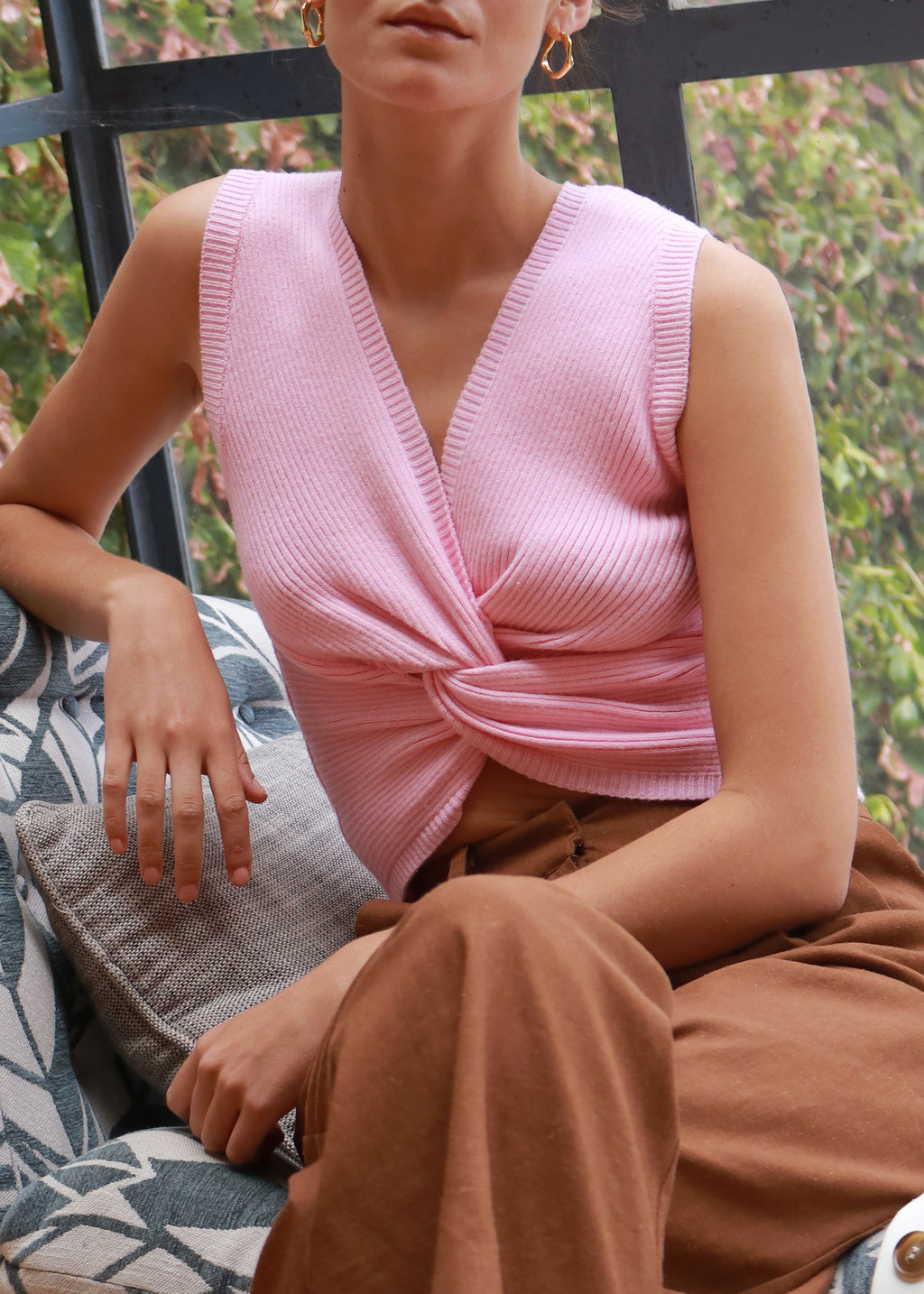 Le Haut crop twist knit cami - Rose pink