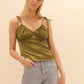 vintage v neck satin cami - Olive Green