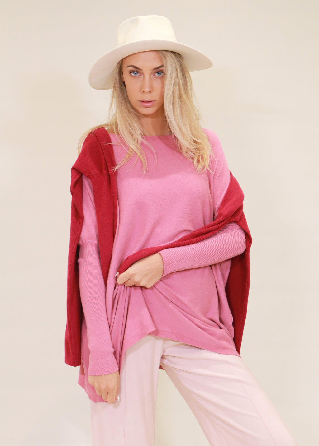 Amazing Women's Soft Oversized Knit Jumper,Sweater - Rose Pink