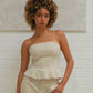 LINEN SET IN BEIGE -  Strapless Top