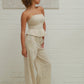 LINEN SET IN BEIGE -  Strapless Top