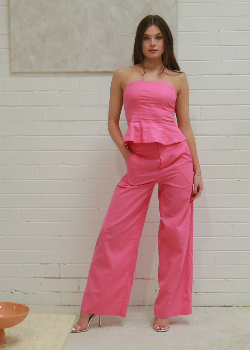 LINEN SET IN HOT PINK -  Flared Pants
