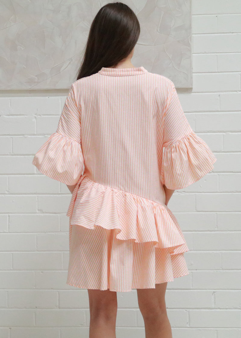 Cynthia Shirt Mini Dress in Orange Pinstripe