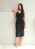 Daped Satin Midi Dress - Black