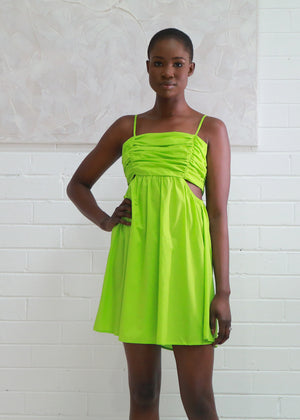 Frankie Cut Out Mini Dress - Lime Green, 100% COTTON