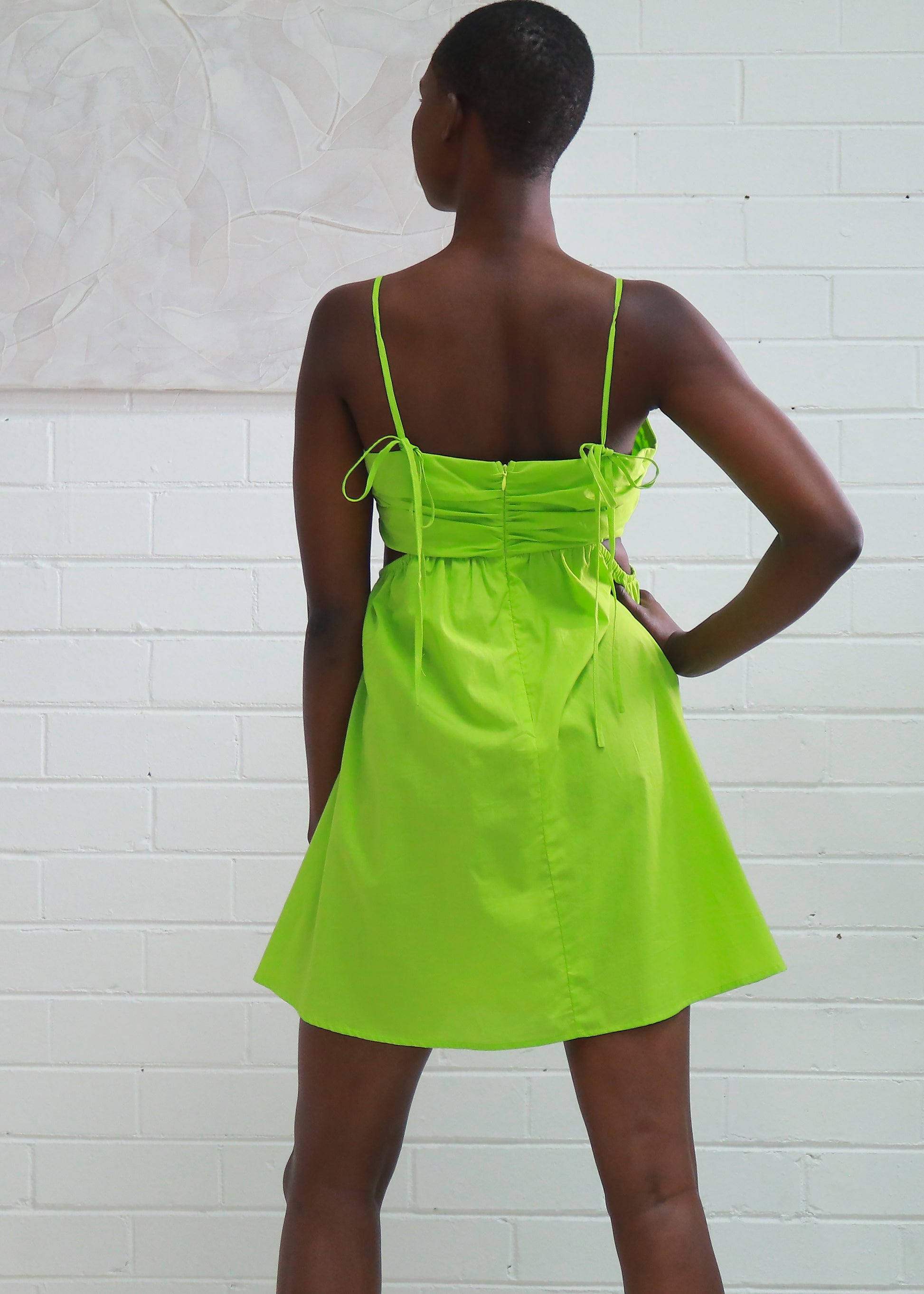 Frankie Cut Out Mini Dress - Lime Green, 100% COTTON