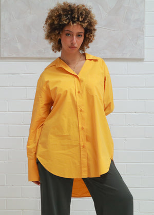 Tessa Oversized Boyfriend Shirt - Bright Orange,100% Cotton