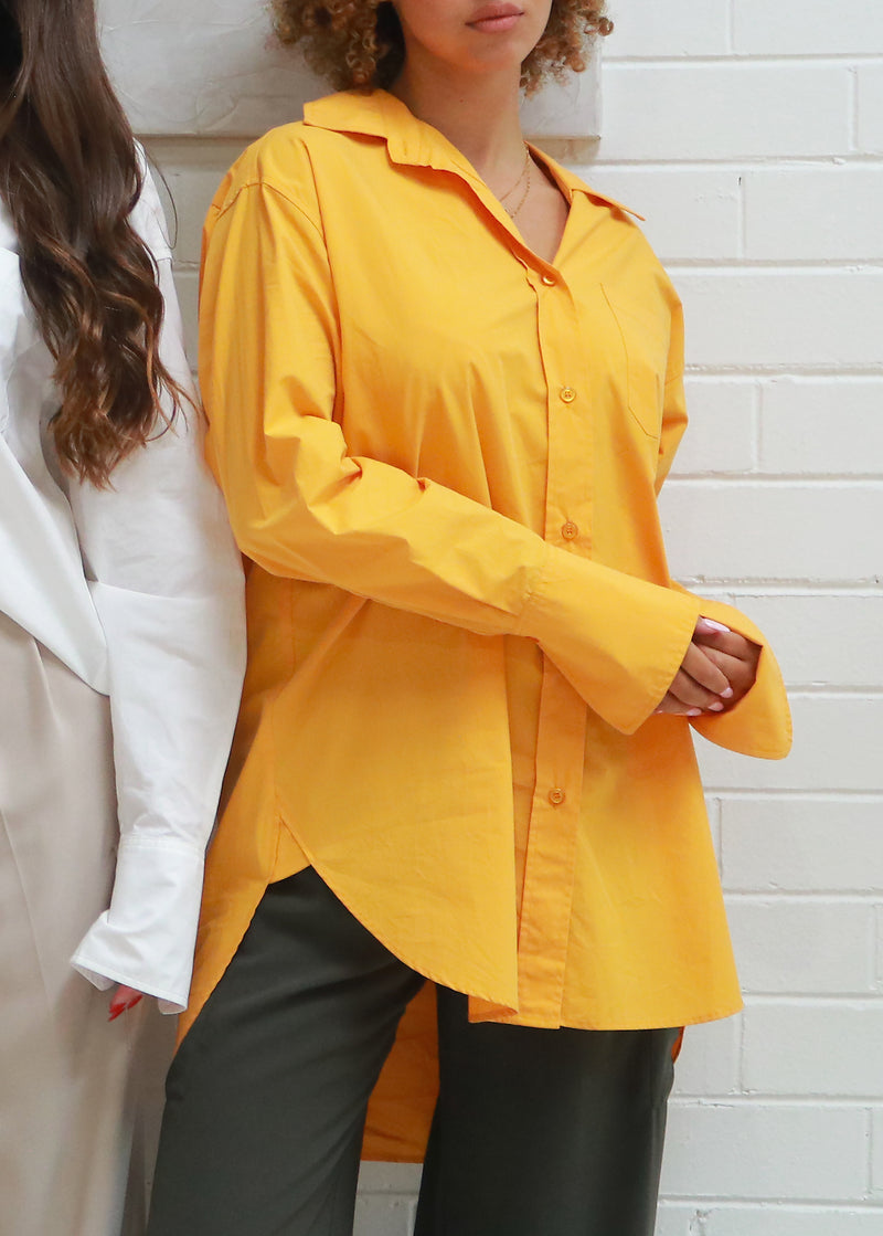Tessa Oversized Boyfriend Shirt - Bright Orange,100% Cotton