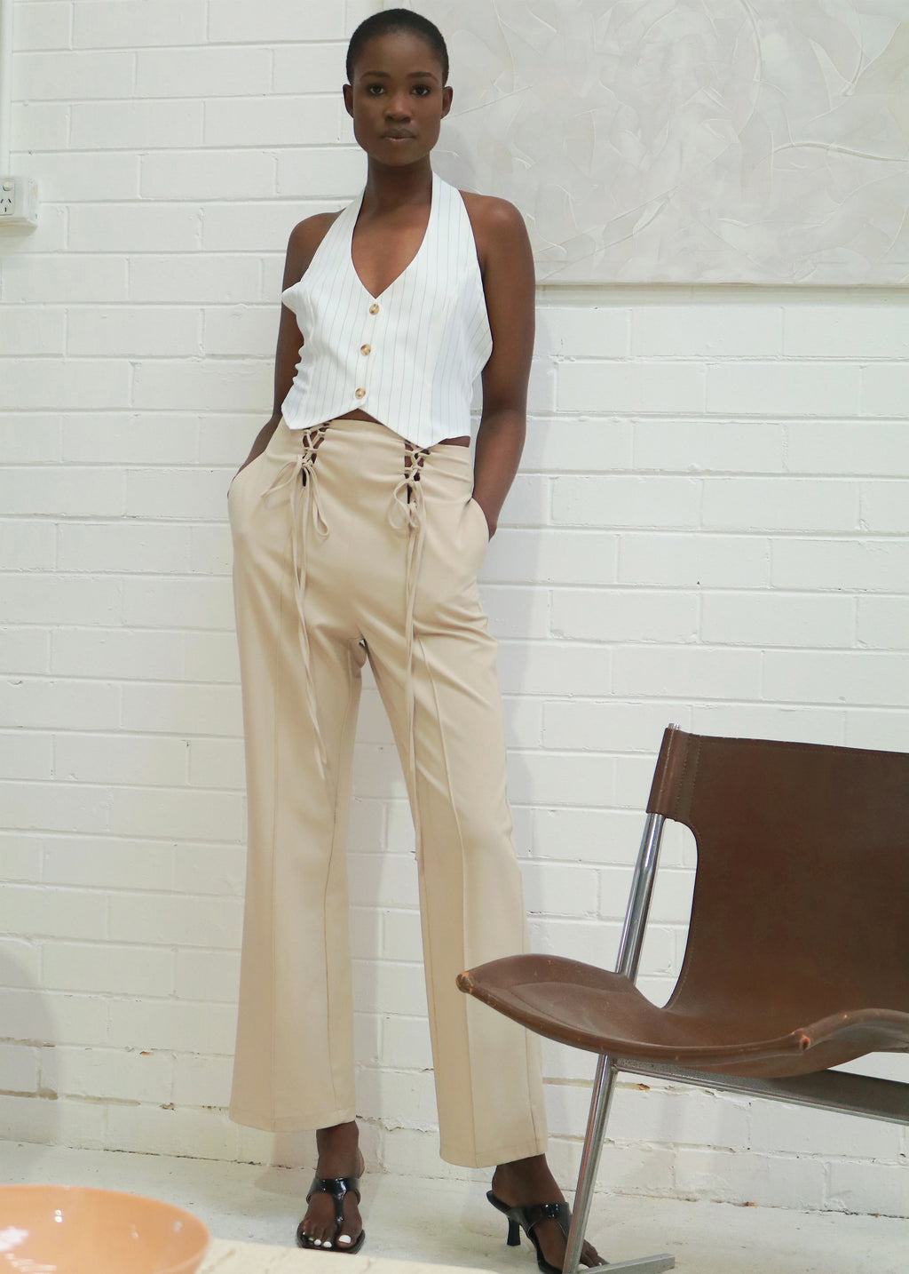 Aurora Lace Up Trousers - Beige