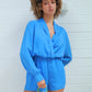 Hart Wrap Neckline Satin Playsuit -Blue