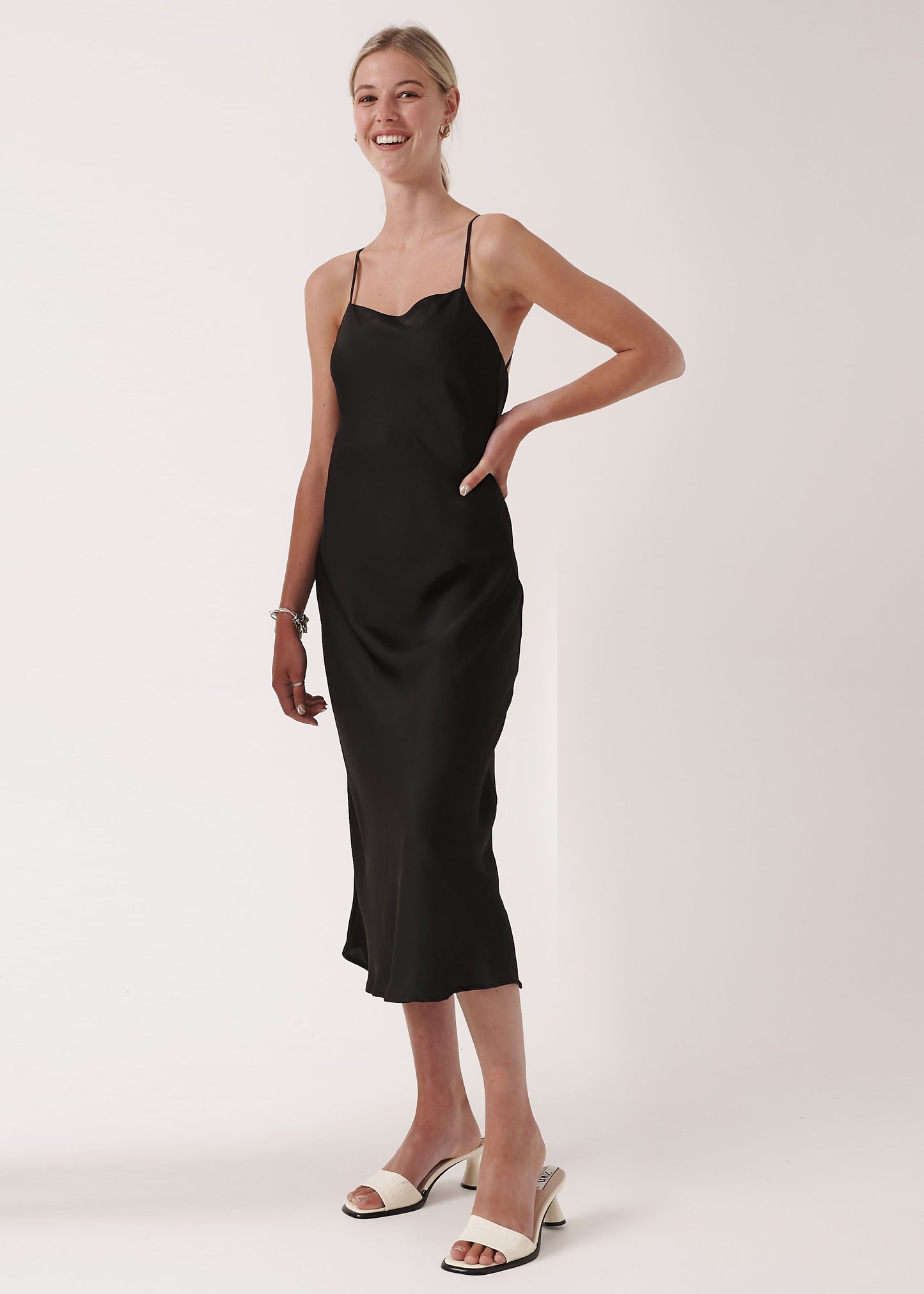 Keleen slip into satin midi dress - BLACK